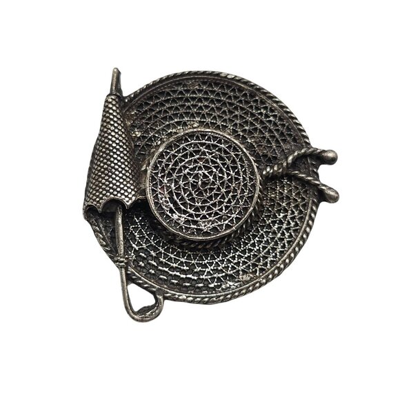 Vintage Silver Tone Hat Umbrella Brooch Pin With Intricate Mesh Design - Picture 1 of 4